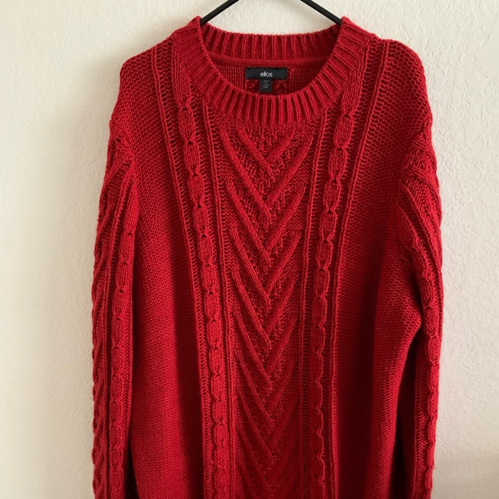 Ellos cable knit tunic sweater red size 2x